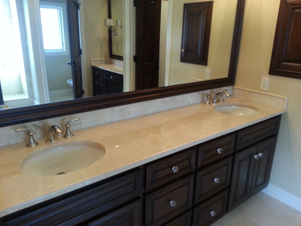 bathroom vanity double sinks with crema marfil marble