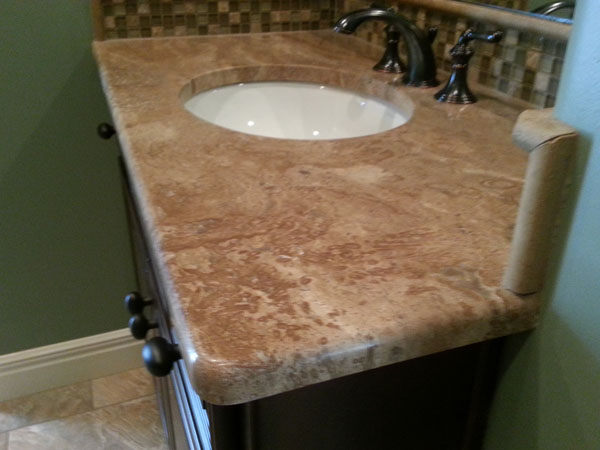marble countertop on kitchen vanity with roundover edge