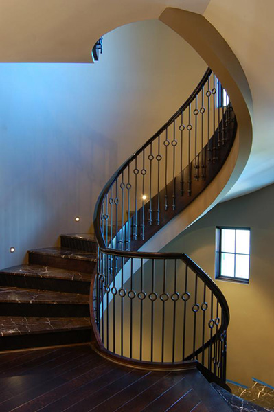 custom fabricated marble steps on winding spiral staircase