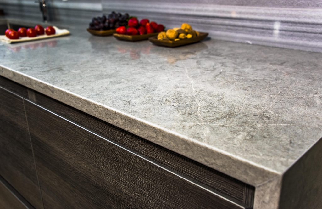 edge of custom grey stone countertops